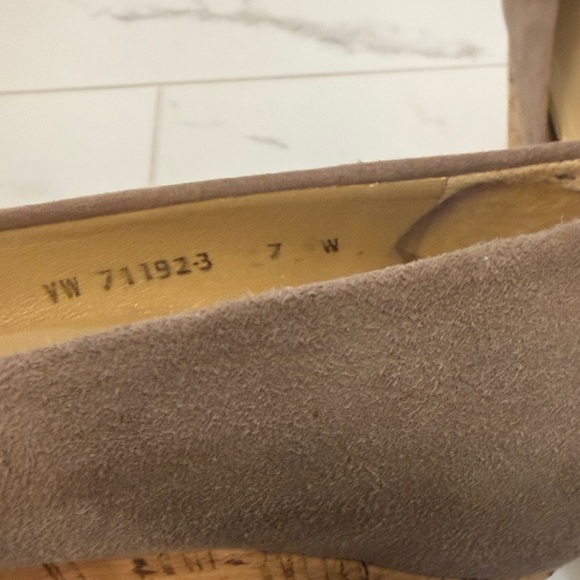 Stuart Weitzman Tan Suede Wedge Peep-Toe Shoes - Picture 6 of 6